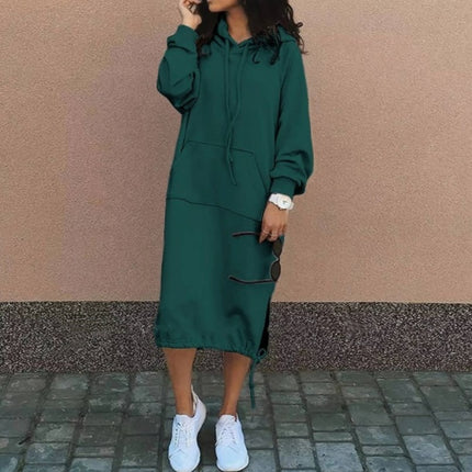 Casual Long-sleeved Hooded Sweater With Pocket Fashion Drawstring Long Sweatshirt Womens Clothing