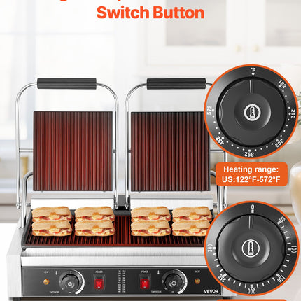 Commercial Panini Press Grill Electric Sandwich Maker Griddle Plate 19x9in