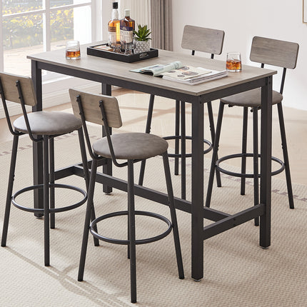 Bar Table Set With 4 Bar Stools PU Soft Seat With Backrest, Grey, 47.24  L X 23.62  W X 35.43  H