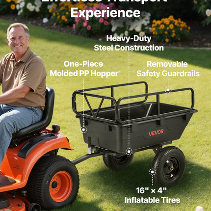 Dump Trailer 500 Lbs 10 Cu. Ft Tow Behind Plastic Garden ATV Trailer Cart