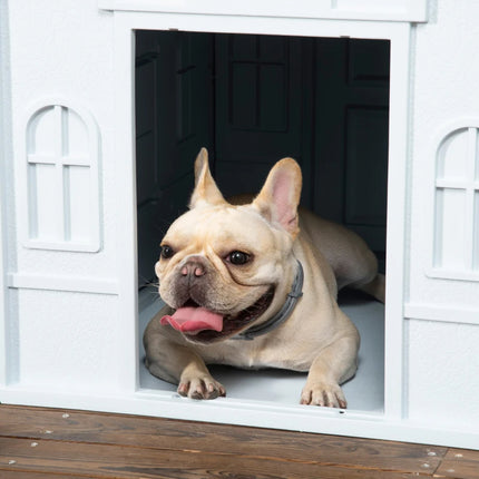 PawHut Plastic Dog House For Medium And Small Dogs, Water Resistant Puppy Shelter Indoor Outdoor With Door, Easy To Assemble, Blue