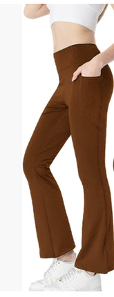 Ladies Mid Waist Abdominal-shaping Slimming Cropped Pants Casual Pocket Bootcut Trousers
