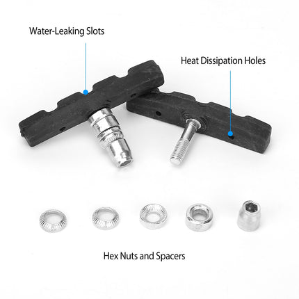 5 Pairs V Bike Brake Pads Road Mountain Bicycle V-Brake Blocks Set 70mm Non-Slip V Bicycle Stop Caliper With Hex Nuts And Spacers