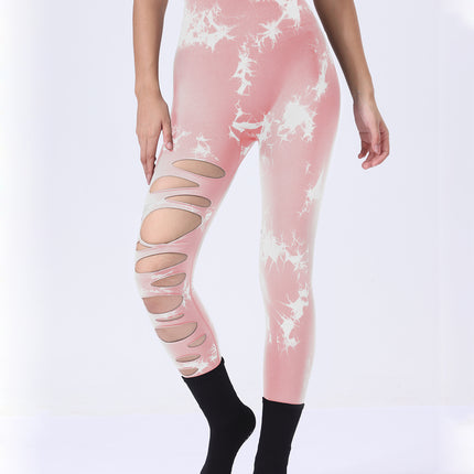 Butt Lifting Yoga Gym Athletic Pants, Hollow Out Tummy Control Sports Leggings Tie Dye Running Pants