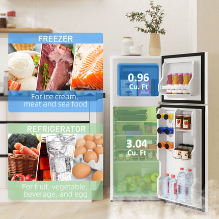 Small Fridge with Freezer, 4 Cu Ft Refrigerator with Reversible Doors, White