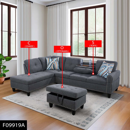 Self-pickup Only--Grey Linen 3-Piece Sofa Set Living Room Sofa