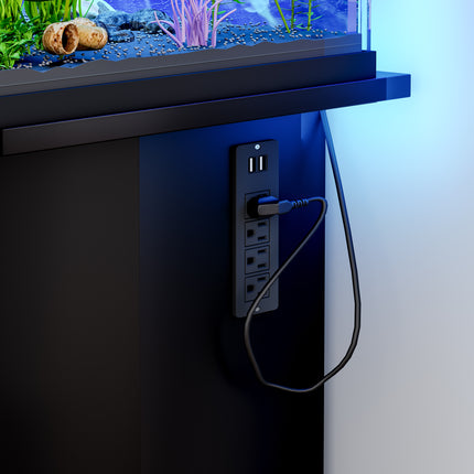 Modern 55-75 Gallon Fish Tank Stand With Power Outlet 4 AC 2 USB Ports, Heavy Duty Aquarium Stand With Cabinet Storage For Fish Tank, Turtle Tank, Reptile Terrarium, 880LBS Capacity, Black