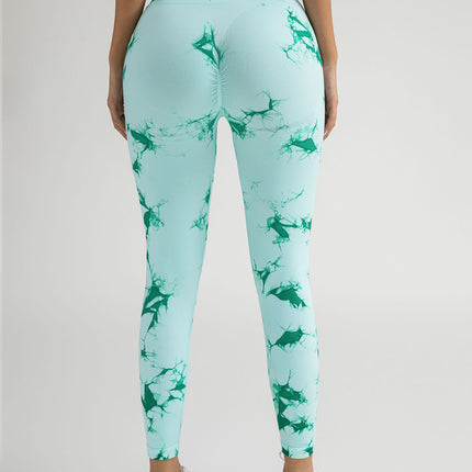 New Style Women's High-Waisted Yoga Leggings With Hollow-Out & Tie-Dye Design