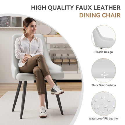 Modern Dining Chairs Set Of 2, Faux Leather Upholstered Dining Room Chairs With Widened Seat, Armless Side Chairs With Metal Legs