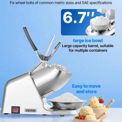 Commercial Ice Crusher 286LBS/H Electric Snow Cone Maker Shaved Ice Silver