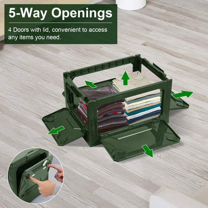 1Pc Folding Storage Bin Camping Collapsible Organizer Box Stackable Grocery Container Shelf Baskets With Cutting Board Top Lid 4 Side Lockable Doors Wheels For Camping Home Car RV