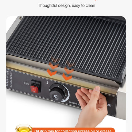Commercial Panini Press Grill Electric Sandwich Maker Griddle Plate 13.5x9.3 In