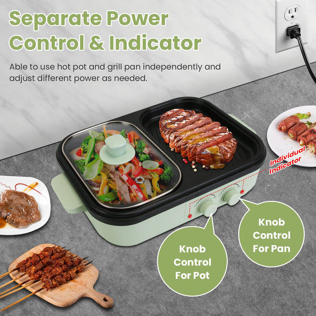 1Pc Electric Hot Pot With Grill 2-in-1 Hot Pot And Frying Pan Portable Non-Stick Pot And Griddle Electric Cooker Pot With Glass Lid Fast Heating For 1-2 People BBQ Steaks Noodles