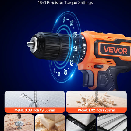 Cordless Drill Driver, 1/2 Inch Metal Chuck, Dual-Speed Variable, Drill Driver Kit With Lithium Battery And Charger, Belt Clip, For Wood And Metal Drilling, Screw Tightening Or Loosening