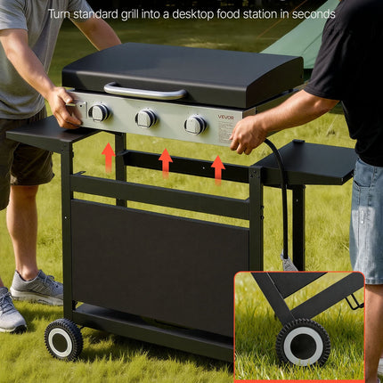Gas Griddle, 3-Burner Flat Top Grill, Propane Griddle With Wheels, Lid, 3 X 11000 BTU Outdoor Flat Top Grills For Pan-Frying, Grilling, Stir-Frying, & BBQ, Pulse Ignition, Removable Top Design