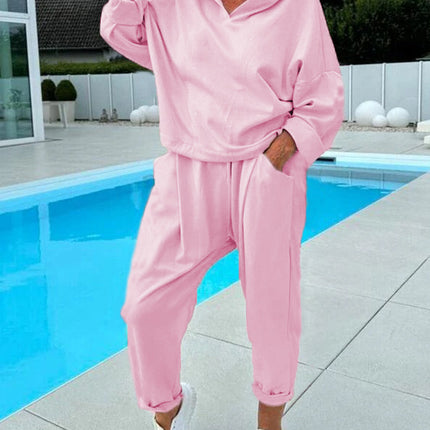 Women's Solid Color Hooded Sweatshirt Two-piece Set