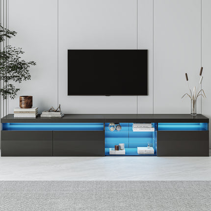 Unique Design TV Stand With 2 Glass Shelves, Ample Storage Space Media Console For TVs Up To 105, Versatile TV Cabinet With LED Color Changing Lights For Living Room, Black