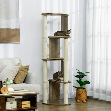 Corner Modern Cat Tree Tall For Climbing, Large Multilevel Cat Tower With Scratching Posts, Small-Fit Kitten Tower With Sisal, Cream White