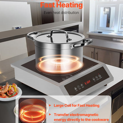 Portable Commercial Induction Cooktop 1800W Countertop Burner 9 Temp Levels