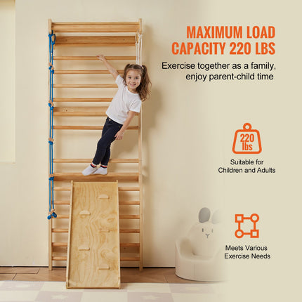 Swedish Ladder Wall Gym 5 In 1 Wooden Indoor Playground Climbing Toys