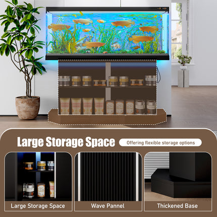 Modern 55-75 Gallon Fish Tank Stand With Power Outlet 4 AC 2 USB Ports, Heavy Duty Aquarium Stand With Cabinet Storage For Fish Tank, Turtle Tank, Reptile Terrarium, 880LBS Capacity, Black