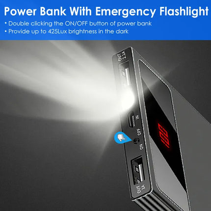 20000mAh Power Bank Ultra Thin External Battery Pack Phone Charger Dual USB Flashlight Battery Remain Display