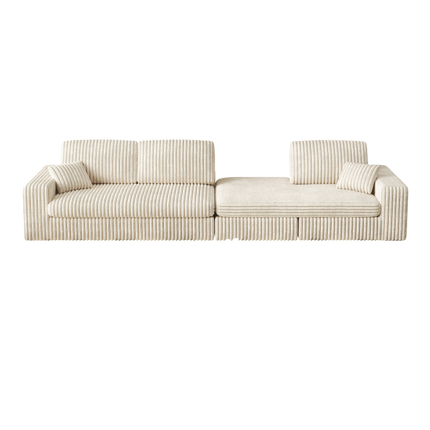 114.5Modern Corduroy Modular Foam Sofa, Recliner Seat Reversible Sofa, 2-in-1 Sofa With Recliner And L-Shaped Sofa Combination With Three Cushion Neck Pillow Combination And Two Throw Pillows