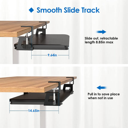 1Pc 25.59x9.64x0.51in Keyboard Mouse Tray Under Desk Retractable Slide Out Drawer Height Adjustable With C Clamp 55LBS Load