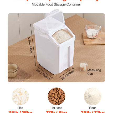4.5Gal/20L Large Ingredient Storage Container Airtight Kitchen Flour Bin