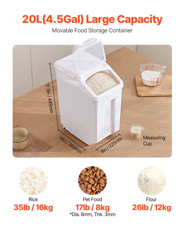 4.5Gal/20L Large Ingredient Storage Container Airtight Kitchen Flour Bin