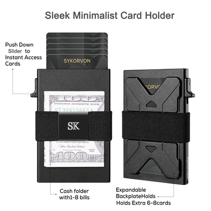 Minimalist Card Holder Wallet For Men, Aluminum Slim Metal Wallet With Money Band, RFID Blocking Up Wallet, Holds 12Cards Plus Cash
