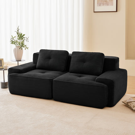 82 Modern L-Shaped Modular Sectional Sofa For Living Room, Corduroy Fabric, 2-Seater Couch With Deep Seat , Pearl-like Piping, Tufted Design, No Assembly, Anti-slip Design, Black