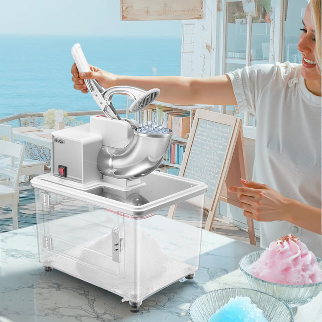 Commercial Ice Crusher 661LBS/H Electric Snow Cone Maker Shaved Ice White