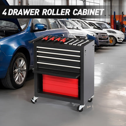4-Drawer Rolling Tool Chest, Cabinet With 4 Wheels Tool Chest With Drawers, Suitable For Garages, Warehouses, Workshops, Repair Shops, Black