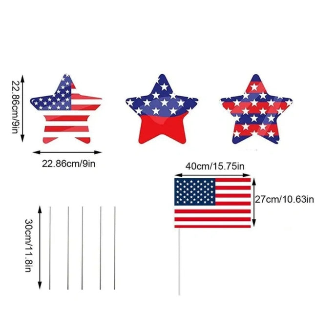 8Pcs 4th Of July Yard Sign With 16pcs Stake USA Flag Star Shape Memorial Day Lawn Decor