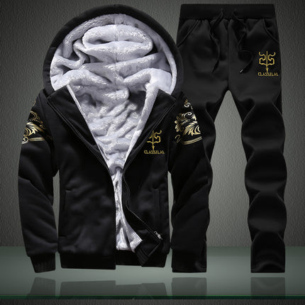 Plus-size Fleece-lined Thick Men's Casual Sport Two-piece Set