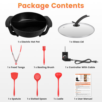 6L Electric Hot Pot With Divider 1100W Dual-Flavor Pot Shabu Shabu Pot Non-Stick With 5-Temp Control For Shabu Shabu Fondue Perfect For Family Gatherings & Parties