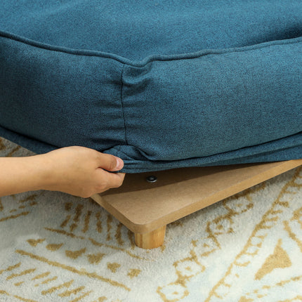 Raised Dog Couch with Comfortable Cushion, Pine Wood Legs, Foot Pads for Large-Sized Dogs Indoor Use, Dark Blue