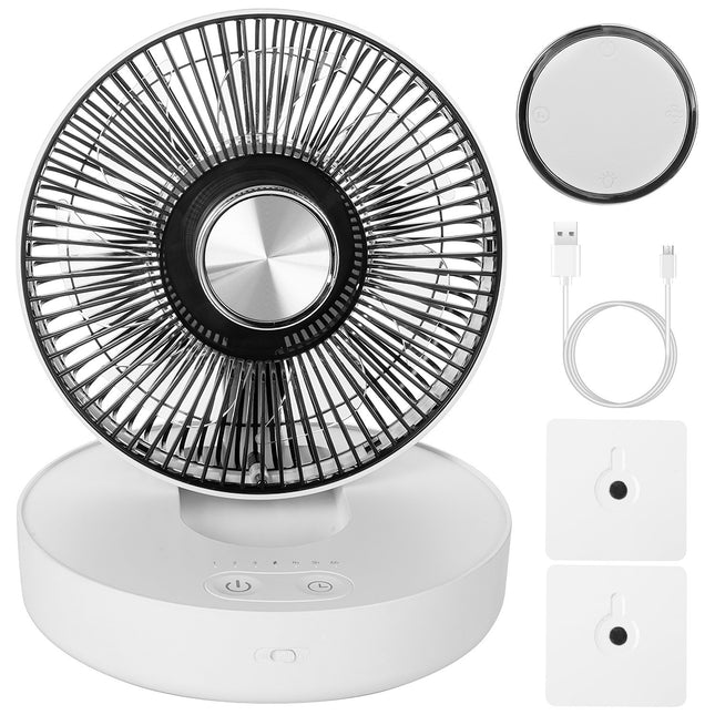 Foldable Rechargeable LED Desk Fan Wall Mounted Fan With Magnetic Remote Hanging Oscillating Fan With 4 Speeds 2 Brightness Time Setting Automatic Rotation