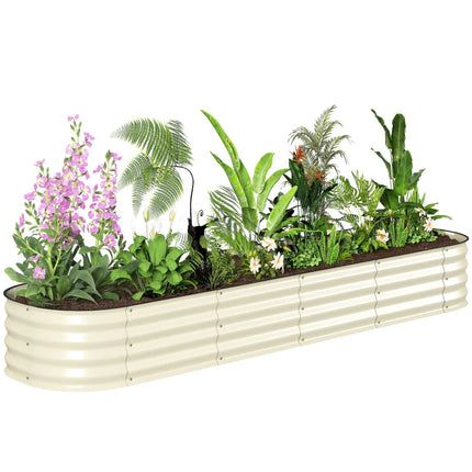 Galvanized Raised Garden Bed Kit, Metal Planter Box With Safety Edging, Cream