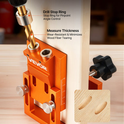 Pocket Hole Jig Kit, 0.47 To 1.89 In Adjustable, Jig Pocket Hole System With Step Drill, Hex Wrench, Drill Stop Ring, Square Drive Bit, Plugs And Screws, Reinforced Metal Frame, For Woodworking