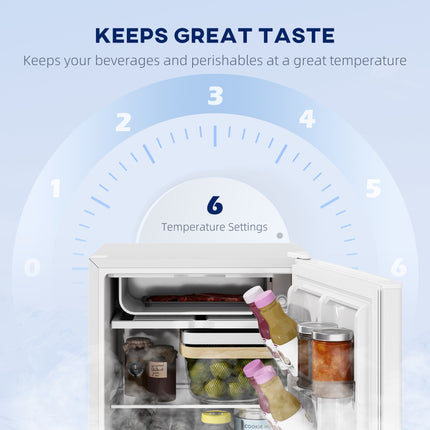 2.5 Cu.Ft Mini Fridge, Single Door Compact Refrigerator with Freezer, Adjustable Thermostat, Reversible Door, White