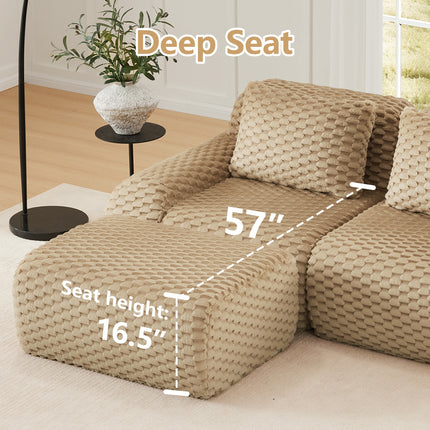 114 Modern L-Shaped Modular Sectional Sofa For Living Room,Flannelette Fabric,Oversized 3-Seater Couch,boneless Sofa ,Movable Ottoman,Buckle Connection,Anti-slip Design,No Assembly,Light