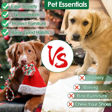 Set Of 5Pcs Christmas Dog Rope Chew Toys Dog Interactive Toys Set For Puppy Small Medium Aggressive Chewers Dogs Training Teething Playing