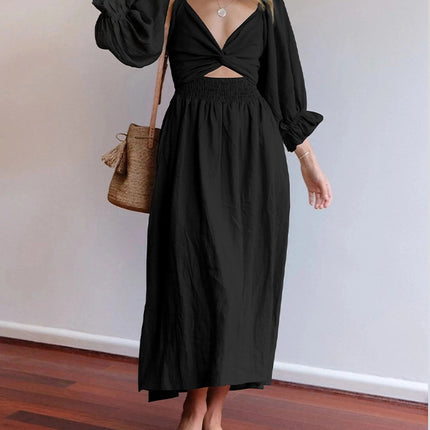 Women's Clothing V-neck Half Sleeves Front And Back Wearable Type Dress