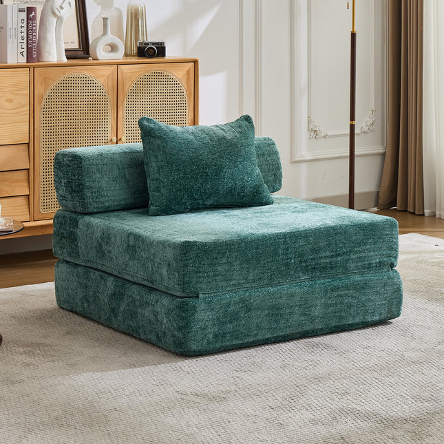 Compression Sofa,Convertible Floor Sofa Bed With Fixed-Shape Frame,Single Seater Boneless Modular Sectional Sofa,No Assembly Required,Chenille Fabric,for Living Room Bedroom,Dark Green