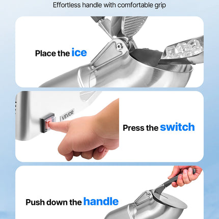 Commercial Ice Crusher 286LBS/H Electric Snow Cone Maker Shaved Ice Silver