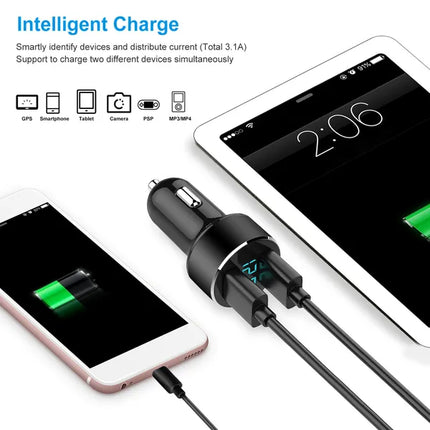 Universal 15W/3.1A Dual USB Car Charger Adapter Aluminum Alloy Fast Car Charging Adapter For IPhone XR XS Tablet PC