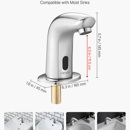 Touchless Bathroom Sink Faucet, Automatic Motion Sensor Restroom Toilet Faucet Cold Water With Hole Cover Plate, Battery Operated For 9/16 In Pipe Commercial Lavatory,Chrome Plated Silver G112M