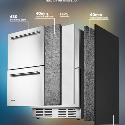 24 Inches Drawer Refrigerator Stainless Steel Dual Drawer Fridge For Home